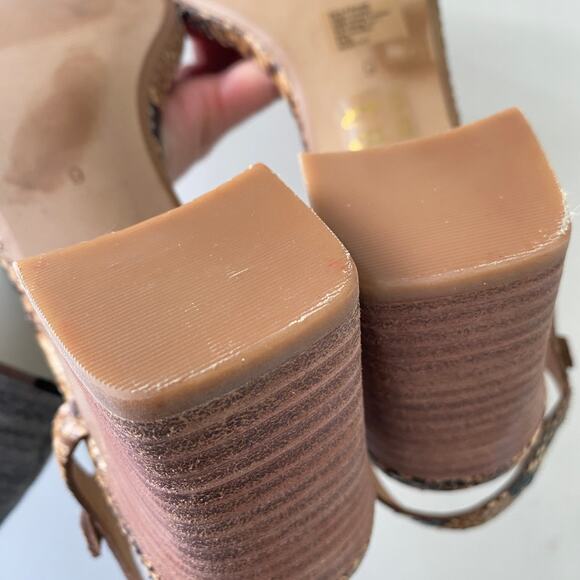 Madewell The Hollie Ankle Strap Sandal Snake Embossed Brown Leather Chunky Heel - Picture 11 of 13